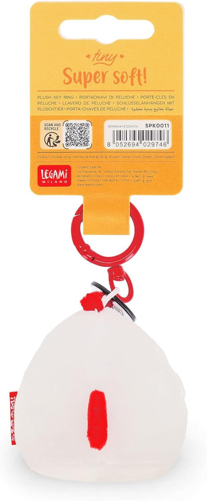 Legami - Super Soft! Hen Theme Keychain, Plush Keychain, Pendant with Engraved Message and Zinc Carabiner, 7 x 11 cm, White, S