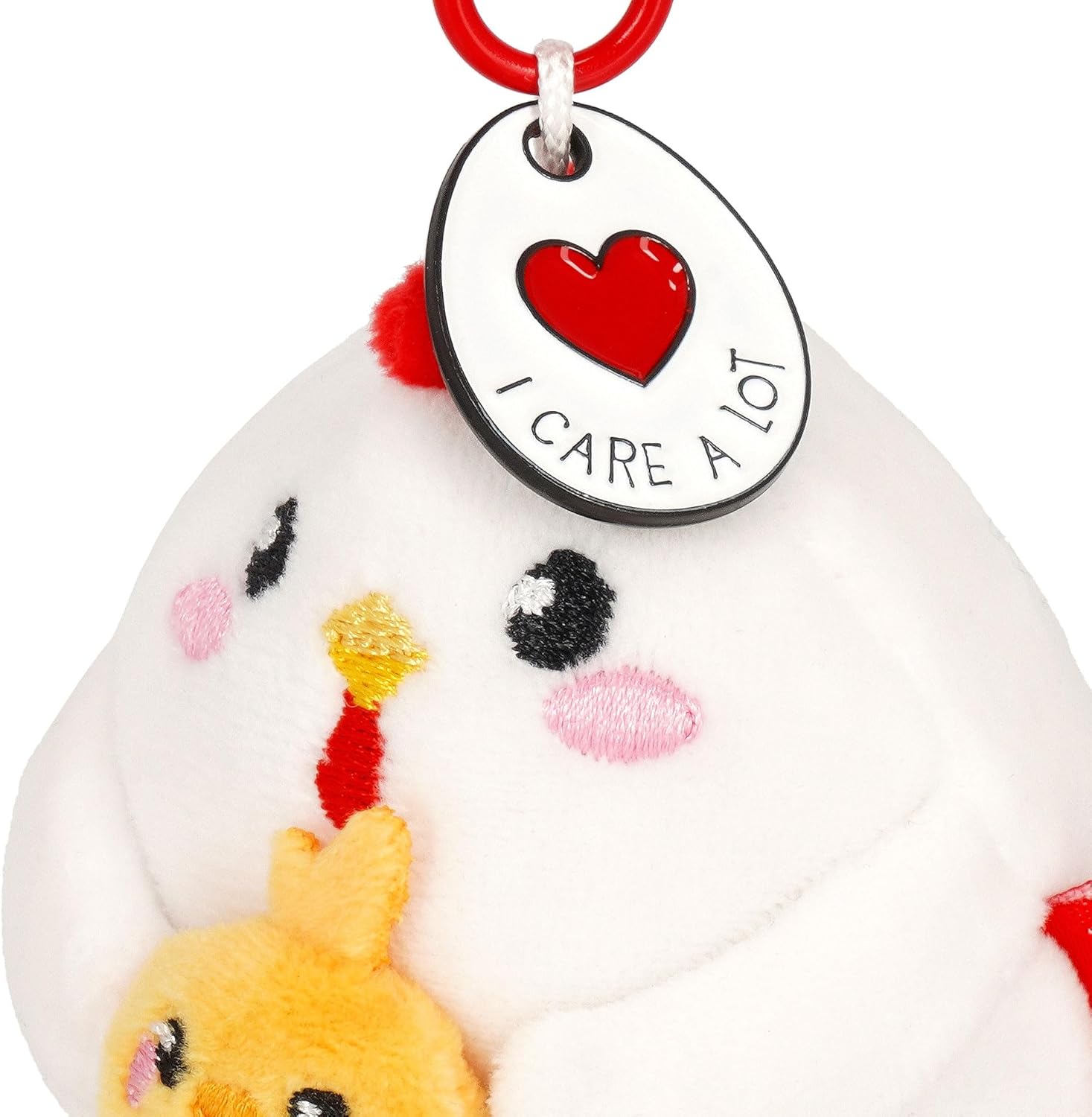 Legami - Super Soft! Hen Theme Keychain, Plush Keychain, Pendant with Engraved Message and Zinc Carabiner, 7 x 11 cm, White, S