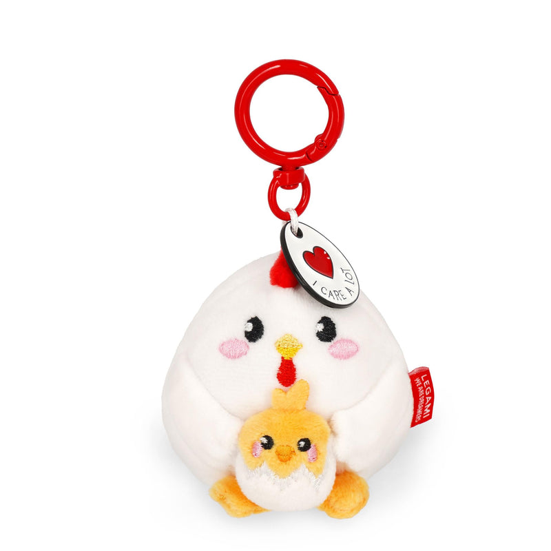 Legami - Super Soft! Hen Theme Keychain, Plush Keychain, Pendant with Engraved Message and Zinc Carabiner, 7 x 11 cm, White, S