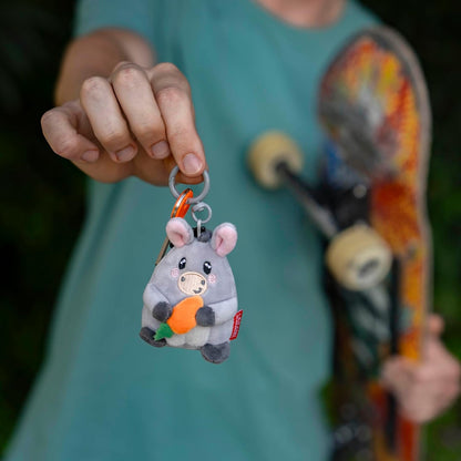 Legami - Super Soft! Donkey Themed Keyring, Plush Keychain, Pendant with Engraved Message and Zinc Carabiner, 7 x 11 cm, grey, S