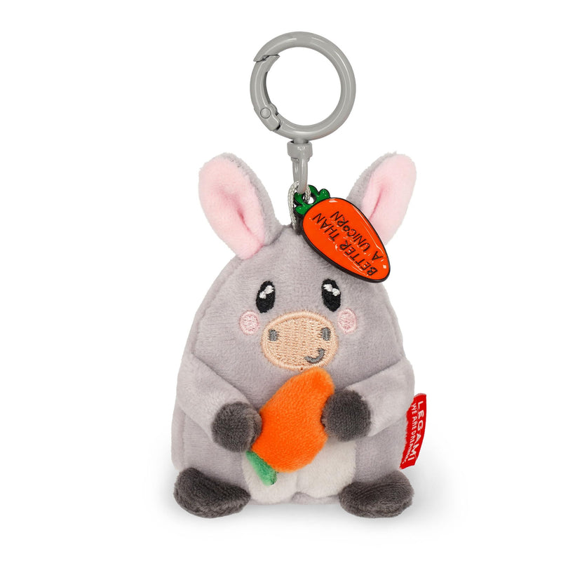 Legami - Super Soft! Donkey Themed Keyring, Plush Keychain, Pendant with Engraved Message and Zinc Carabiner, 7 x 11 cm, grey, S