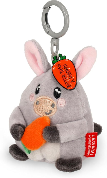 Legami - Super Soft! Donkey Themed Keyring, Plush Keychain, Pendant with Engraved Message and Zinc Carabiner, 7 x 11 cm, grey, S