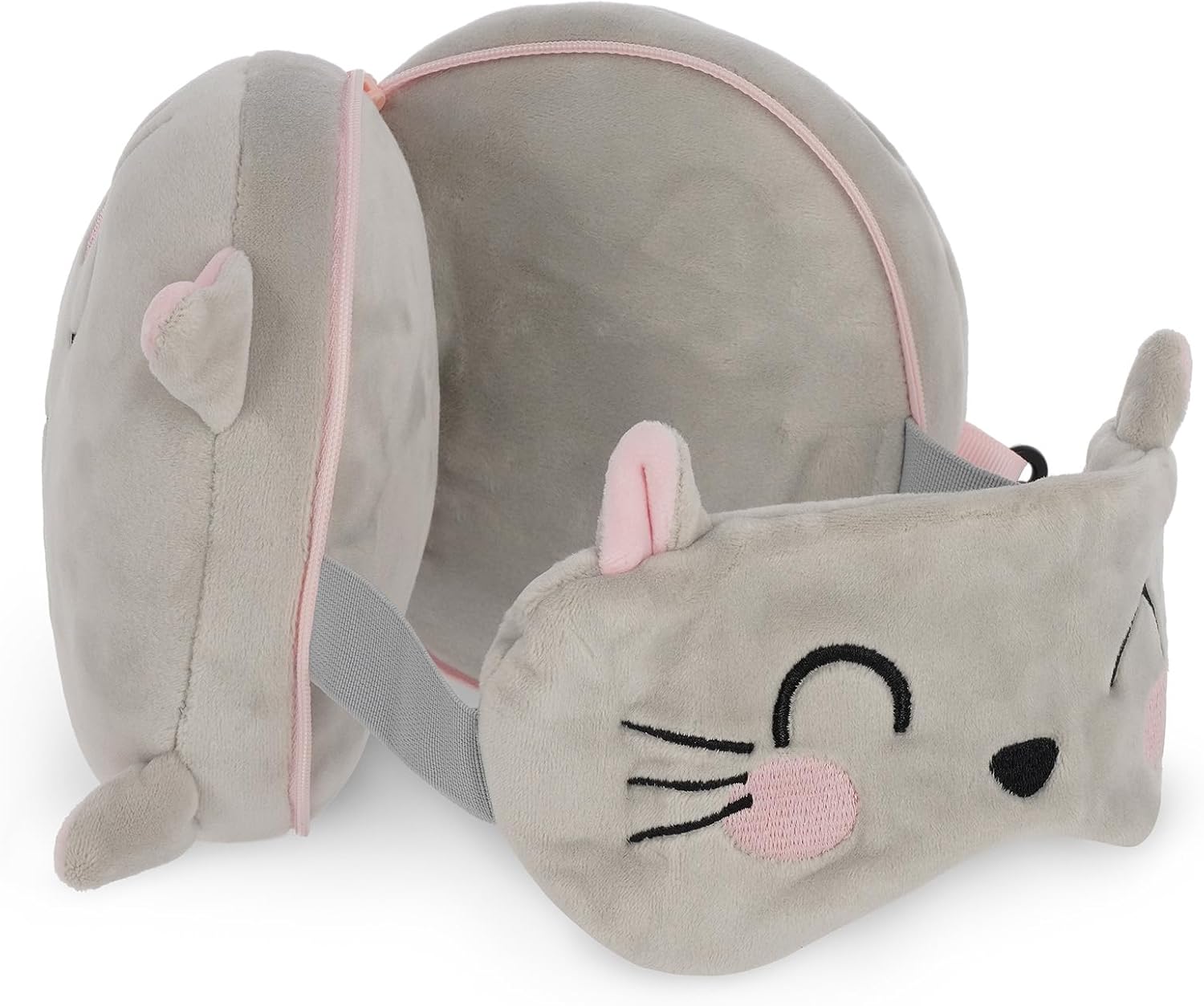 Legami - Travel Pillow with Night Mask, KittyZip Closure, Space Saver, Hook for Convenient Carry, Small Pocket on Back, 16 x 16 cm