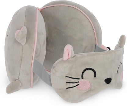 Legami - Travel Pillow with Night Mask, KittyZip Closure, Space Saver, Hook for Convenient Carry, Small Pocket on Back, 16 x 16 cm