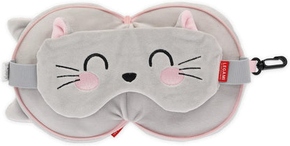 Legami - Travel Pillow with Night Mask, KittyZip Closure, Space Saver, Hook for Convenient Carry, Small Pocket on Back, 16 x 16 cm