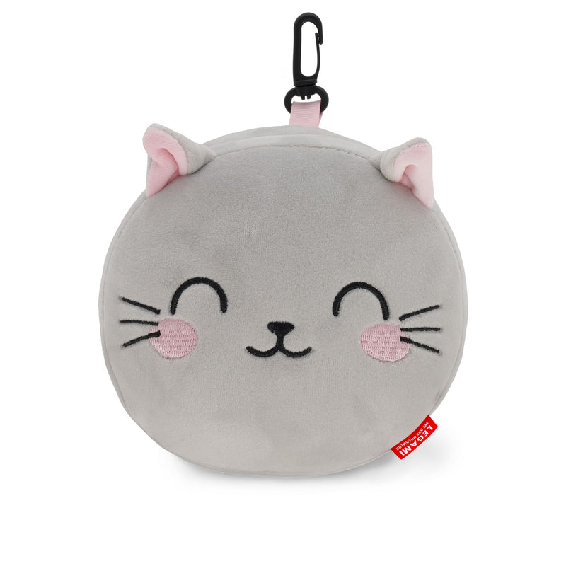 Legami - Travel Pillow with Night Mask, KittyZip Closure, Space Saver, Hook for Convenient Carry, Small Pocket on Back, 16 x 16 cm
