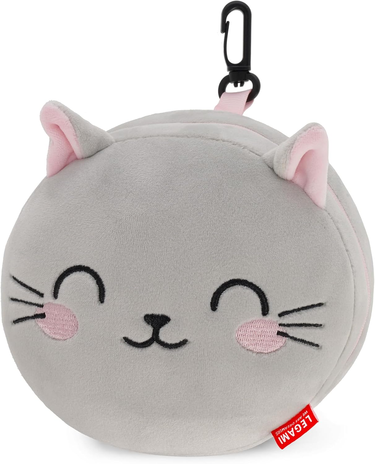 Legami - Travel Pillow with Night Mask, KittyZip Closure, Space Saver, Hook for Convenient Carry, Small Pocket on Back, 16 x 16 cm
