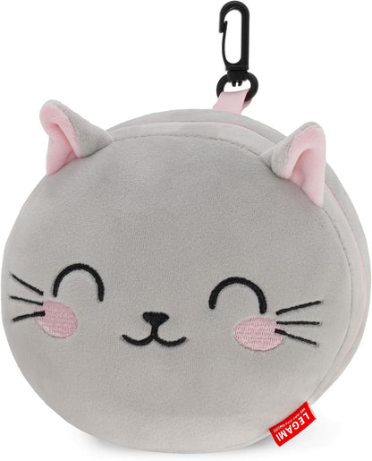 Legami - Travel Pillow with Night Mask, KittyZip Closure, Space Saver, Hook for Convenient Carry, Small Pocket on Back, 16 x 16 cm