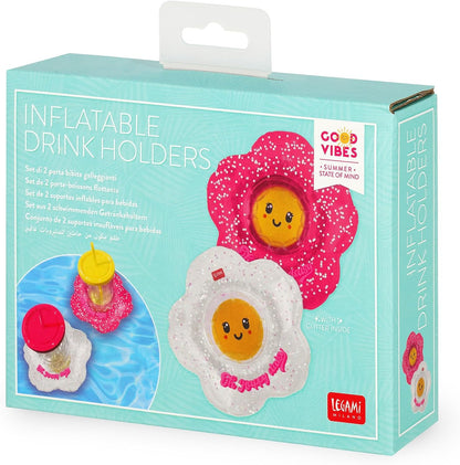Legami - Set of 2 Inflatable Drink Holder, Floating Drinks Holder, Flower Shape, Floating Beverage Holder for Sea, Real Relaxation for Aperitifs and Snacks by the Pool, Diameter 8 cm