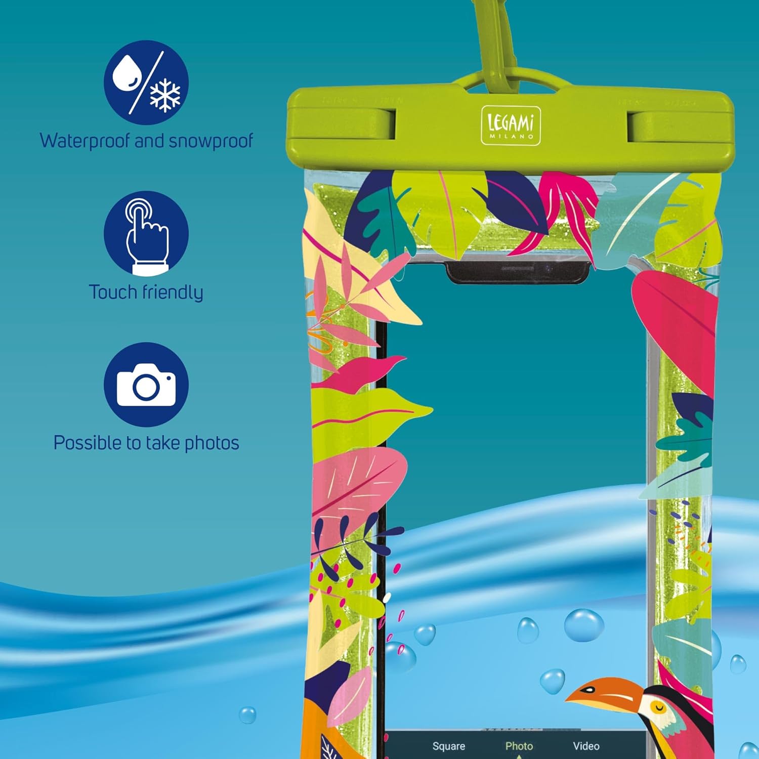 Legami - Waterproof Mobile Phone Case, Floating Case for Smartphone, Waterproof Pouch, Airtight Closure, Touch Screen, Underwater Cover Max 6.5 Inch Screen, 10.6 x 22 x 1.2 cm