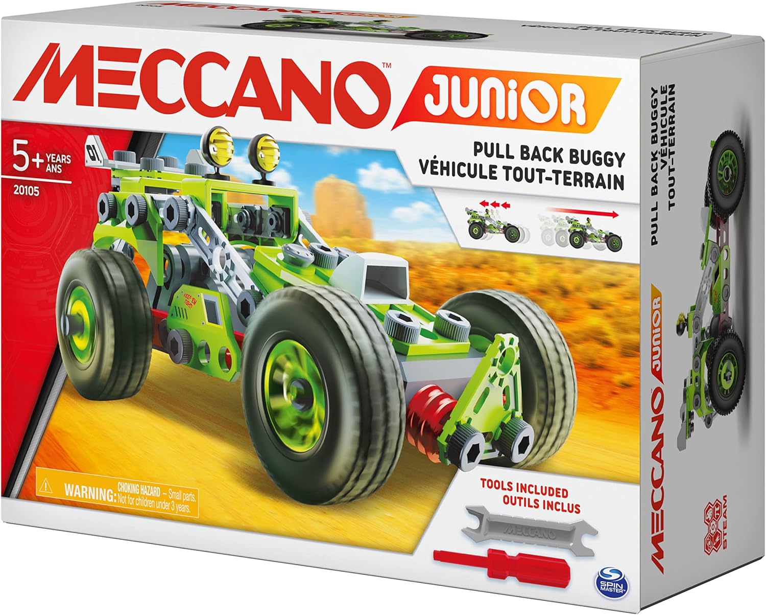 MECCANO Junior, 3-in-1 Deluxe Pull-Back Buggy STEAM Model Building Kit, for Kids Aged 5 and Up