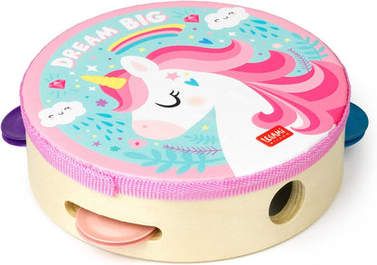 Legami - Tambourine, for Children, with 4 Rattles, improves coordination, motor skills, sense of rhythm, Ø 14.5 cm, Unicorn theme
