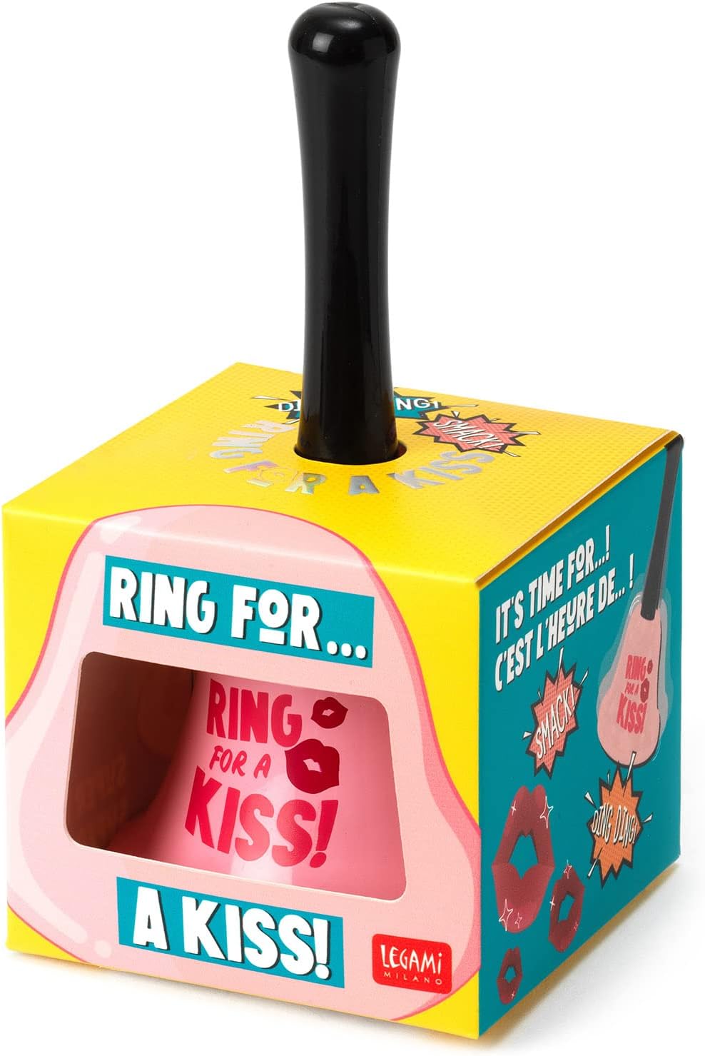 Legami - Campanella Ring for Kiss, Impugnatura ergonomica, Ø 7,5 cm, Tema Kiss