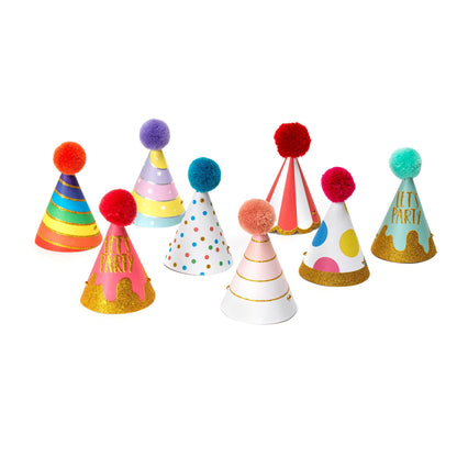 Legami - Set di 8 cappellini da festa, con Pompon e Dettagli glitterati, Taglia Unica, Ø 4,2 cm