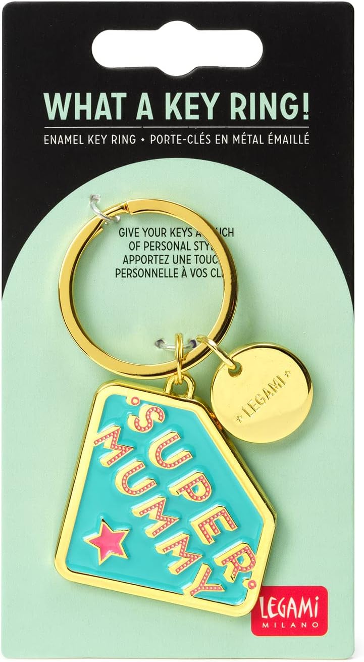 LEGAMI Unisex Enamelled Metal Keyring What a Key Ring! Metal Enamel Keyring 7cm Zinc Super Mummy Theme with Spiral Ring Shiny Finish Shiny Colors Pendant to Embellish Bag (pack of 1)