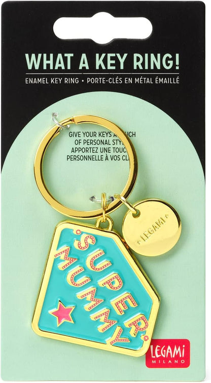 LEGAMI Unisex Enamelled Metal Keyring What a Key Ring! Metal Enamel Keyring 7cm Zinc Super Mummy Theme with Spiral Ring Shiny Finish Shiny Colors Pendant to Embellish Bag (pack of 1)