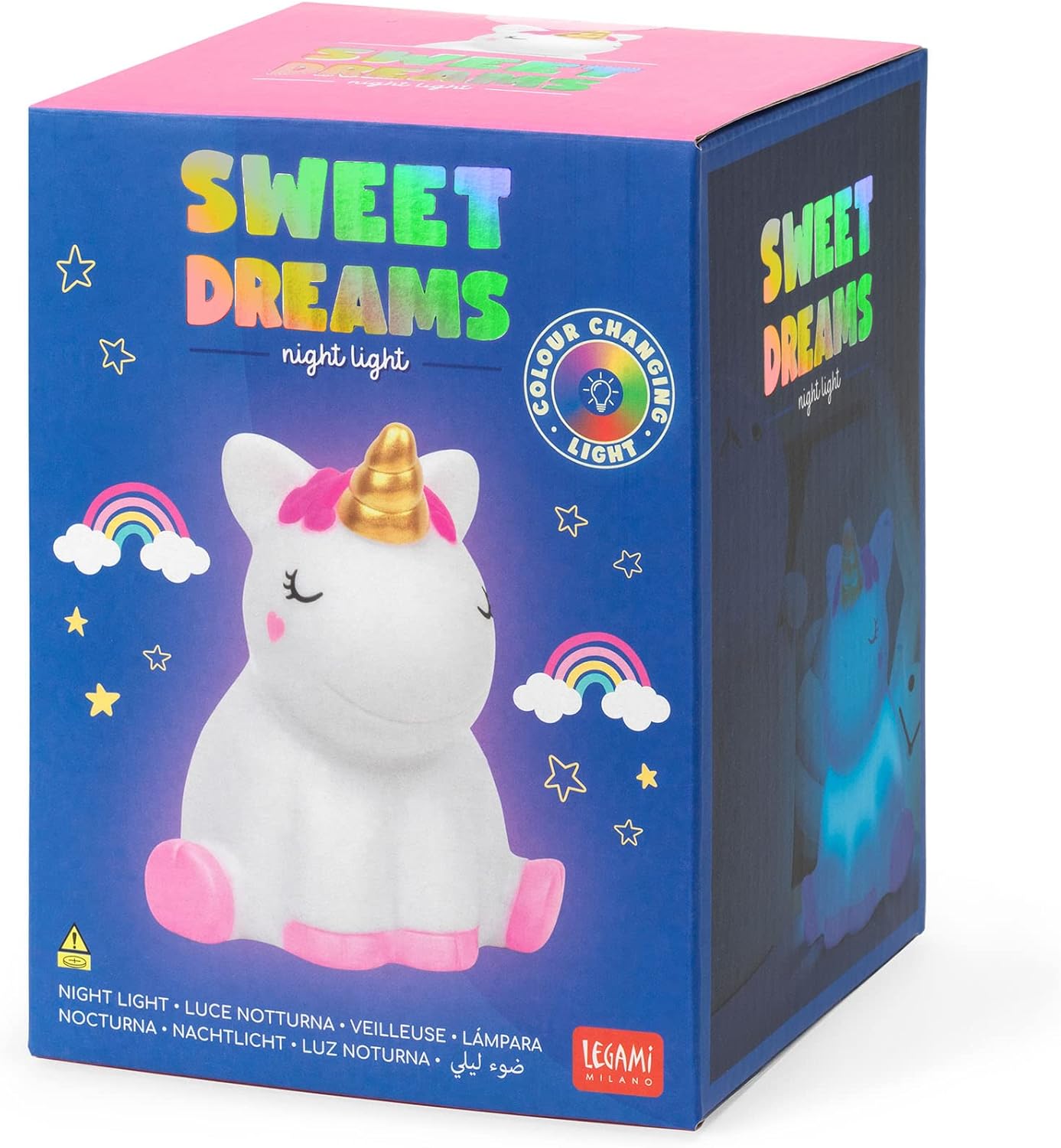 Legami - Night Light for Children, 4 Colours, Batteries Included, 20 Hours of Autonomy, 10.5x11.5cm, Unicorn Theme