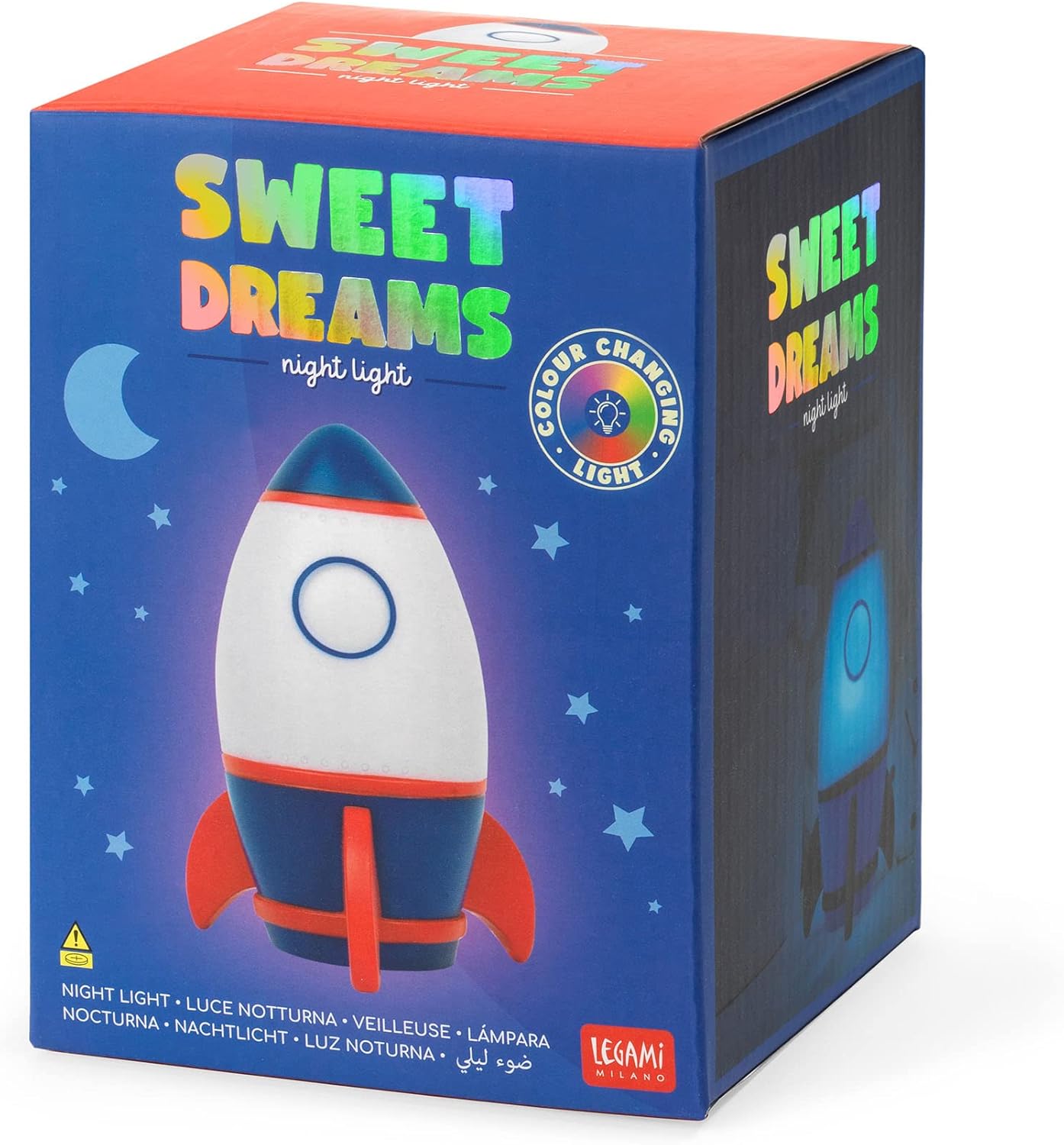 Legami - Night Light for Children, 4 Colours, Batteries Included, 20 Hours of Autonomy, 9.7 x 14 cm, Space Theme
