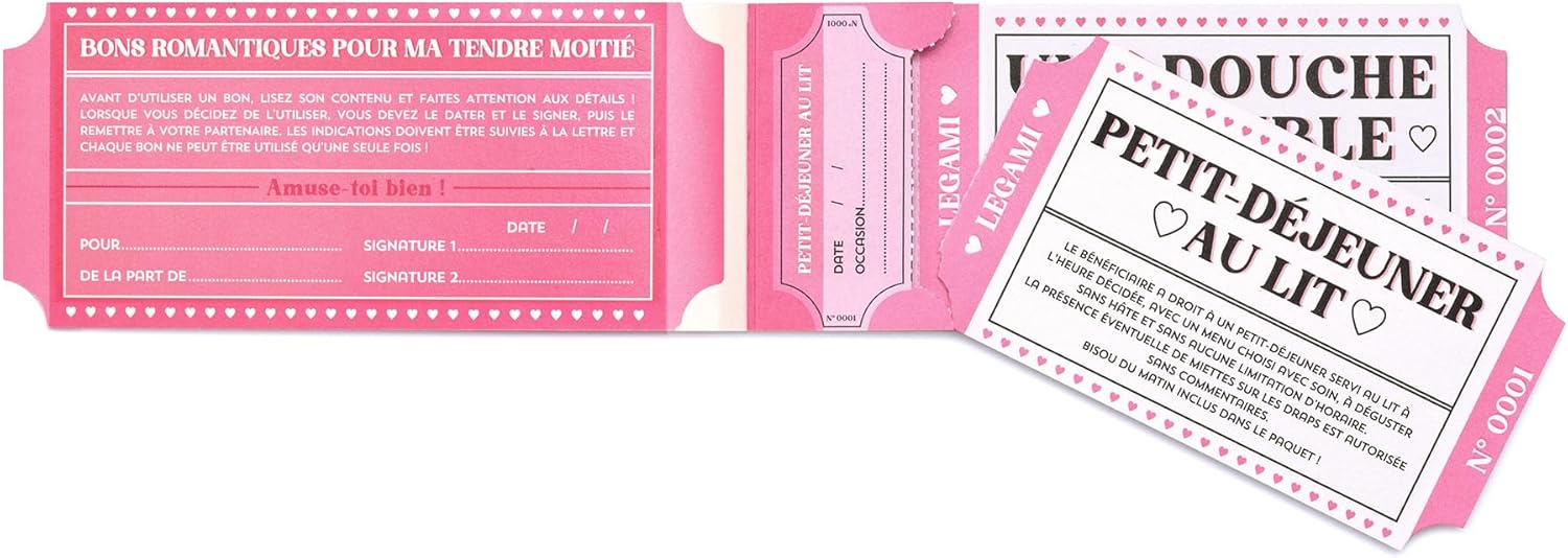 Legami - Book of 24 Romantic Vouchers, Couple of Love Coupons, Romantic Gift Idea for Valentine's Day, Birthday, FSC Paper