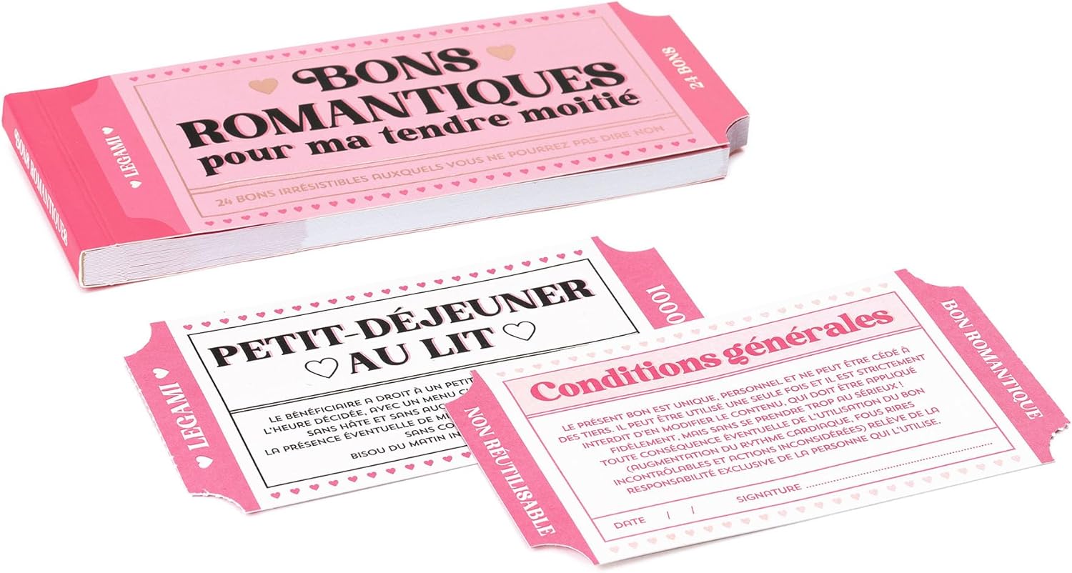 Legami - Book of 24 Romantic Vouchers, Couple of Love Coupons, Romantic Gift Idea for Valentine's Day, Birthday, FSC Paper