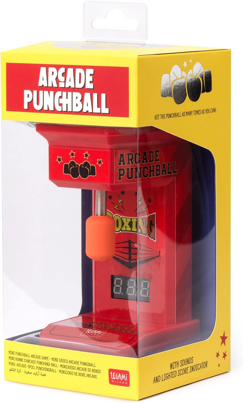 Legami - Mini Arcade Pungiball, 3 Play Intervals 45, 90, 120 Seconds, with Lights and Sounds, 3 AA Batteries Not Included, 7 x 14 cm, Red, PBL0001