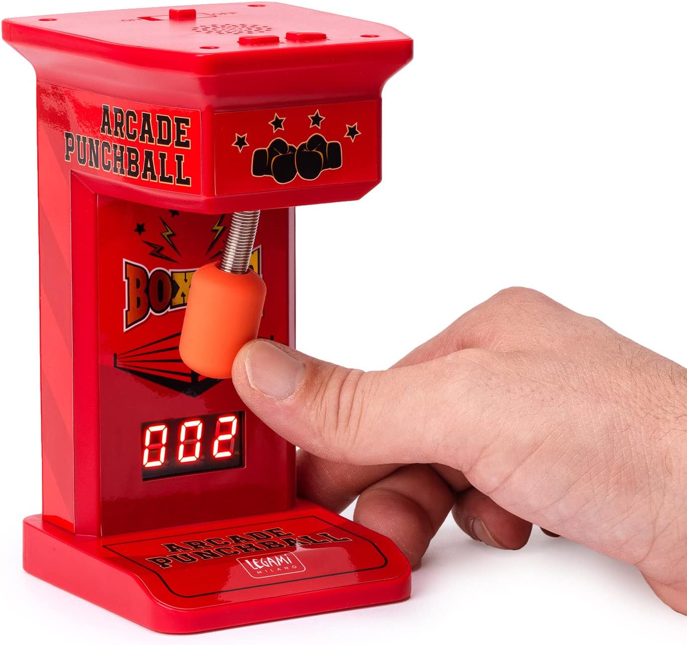 Legami - Mini Arcade Pungiball, 3 Play Intervals 45, 90, 120 Seconds, with Lights and Sounds, 3 AA Batteries Not Included, 7 x 14 cm, Red, PBL0001