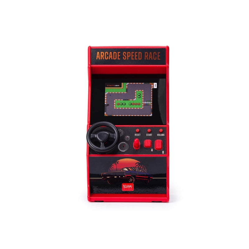 Legami - Mini Arcade Speed Race Video Game, Includes 30 Games, English Language, Lights and Sounds, 3 AA Batteries Not Included, 8.5X26cm, 2.4" Screen, RAC0001