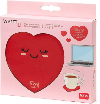 Legami - USB-bekerwarmer, houdt dranken warm, 10 x 10 cm, motief Heart