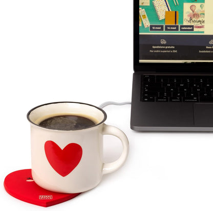 Legami - USB-bekerwarmer, houdt dranken warm, 10 x 10 cm, motief Heart