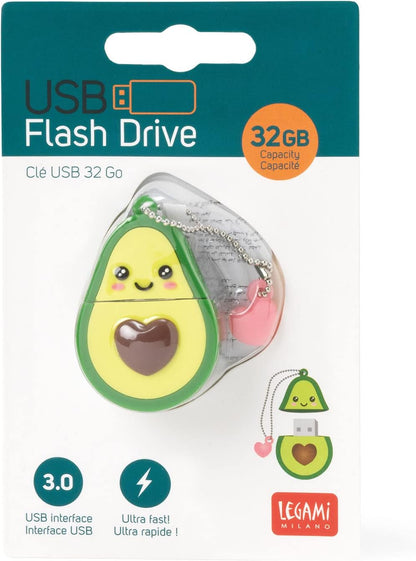 Legami - USB 3.0 stick, 32 GB, ultra fast, Soft PVC coating, 4x4.8 cm, Avocado Theme