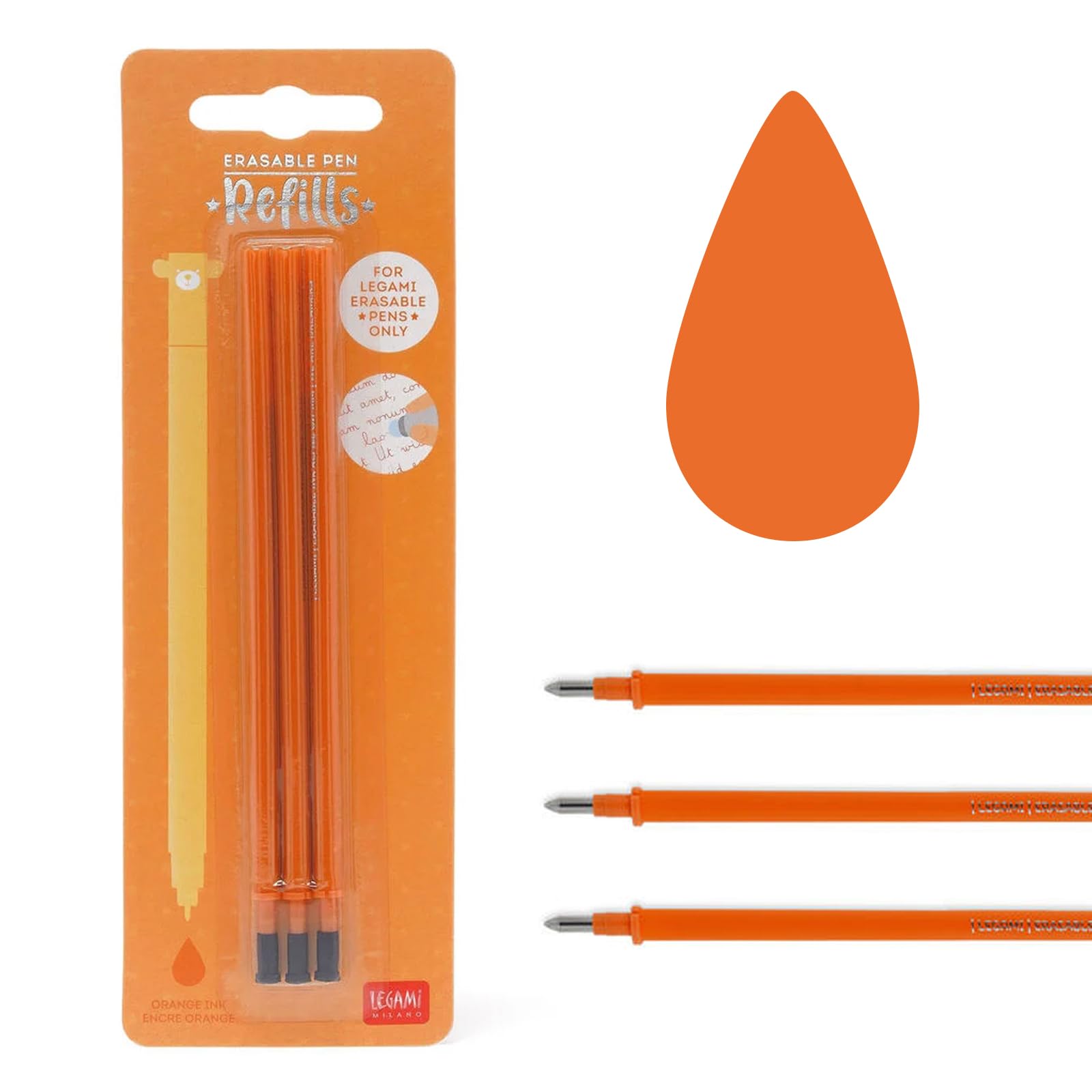 Erasable Gel Pen Refills for Legami Pens Orange - Pack of 3