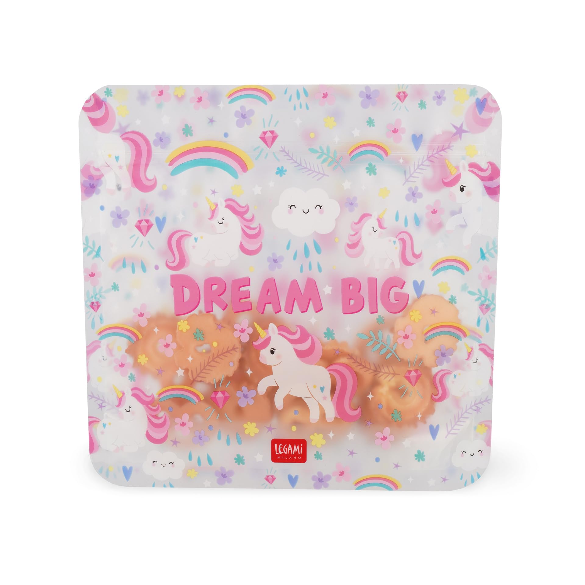 Legami - Set of 3 Food Bags, 3 Different Sizes S, M, L, Resealable, Reusable, Dishwasher Safe, Practical Snack Bags, Unicorn