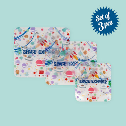 Legami Set of 3 Food Bags, 3 Different Sizes S, M, L, Resealable, Reusable, Dishwasher Safe, Practical Snack Bags