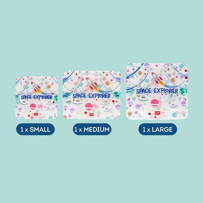 Legami Set of 3 Food Bags, 3 Different Sizes S, M, L, Resealable, Reusable, Dishwasher Safe, Practical Snack Bags