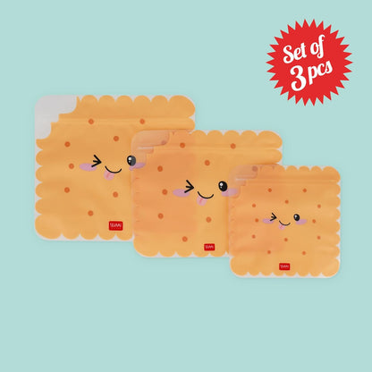 Legami Set di 3 Buste per Alimenti, 3 Diverse Misure S, M, L, Sacchetti Richiudibili, Riutilizzabili, Lavabili in Lavastoviglie, Snack Bags Pratici