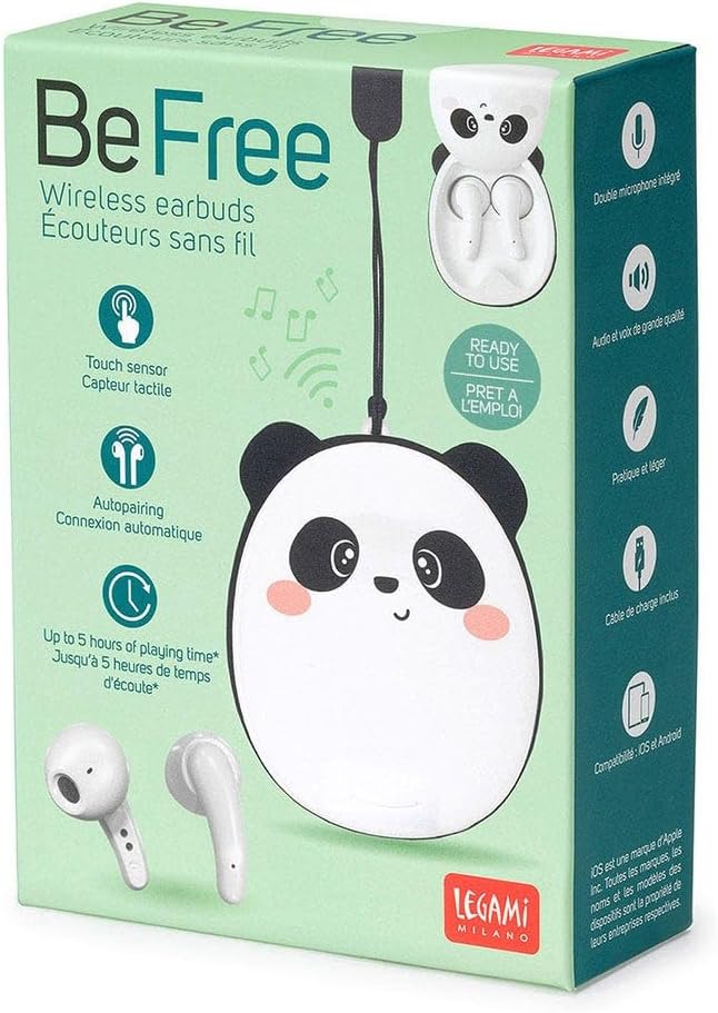 Legami - Bluetooth Earphones, Wireless Headphones, 5 Hours Playback, Automatic Connection iOS and Android, Dual Built-in Microphone, Touch Sensor, Charging Cable Included, 5.5 x 7 cm