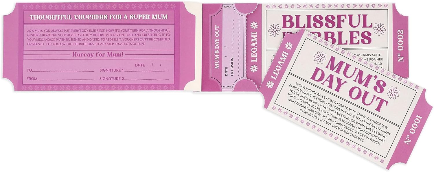 Legami - Blocchetto di 24 Buoni per Mamma in Lingua Inglese, con Attività da fare in Famiglia, Voucher con Perforazione per strappare, Idea Regalo, Tema Mamma, 20,3 x 8,4 cm