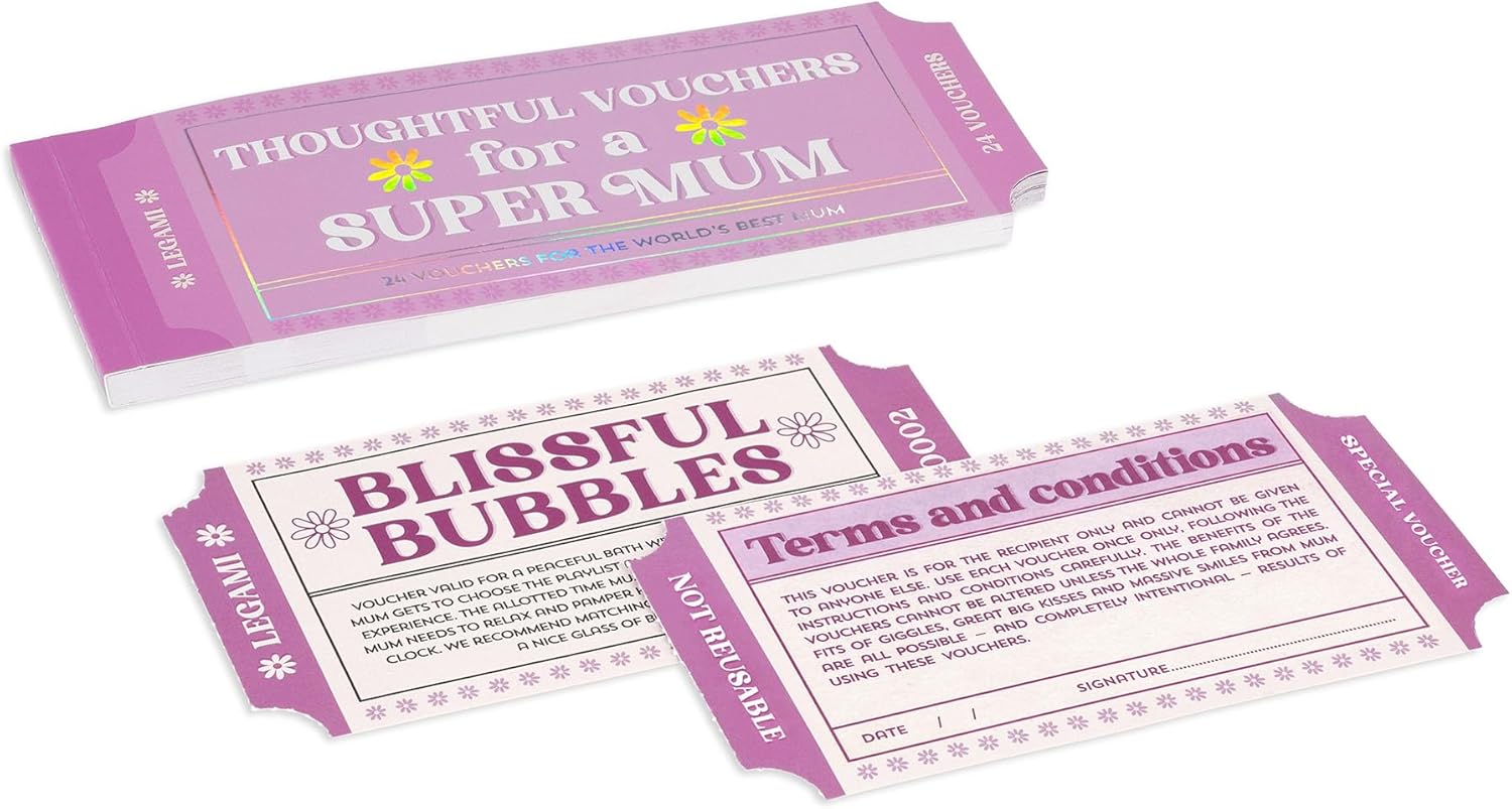 Legami - Blocchetto di 24 Buoni per Mamma in Lingua Inglese, con Attività da fare in Famiglia, Voucher con Perforazione per strappare, Idea Regalo, Tema Mamma, 20,3 x 8,4 cm