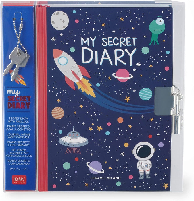 Legami - Secret Diary with Lock, 328 Pages with Page Marker, in Certified Paper, 11 x 15.5 cm, Space Theme