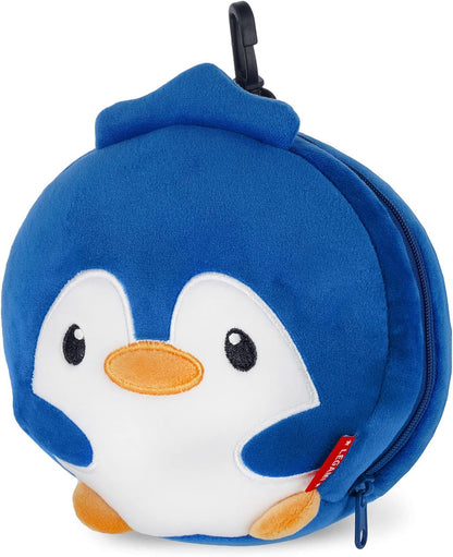 LEGAMI Cute Penguin Travel Pillow with Eye Mask in Portable Zipper Bag with Clip