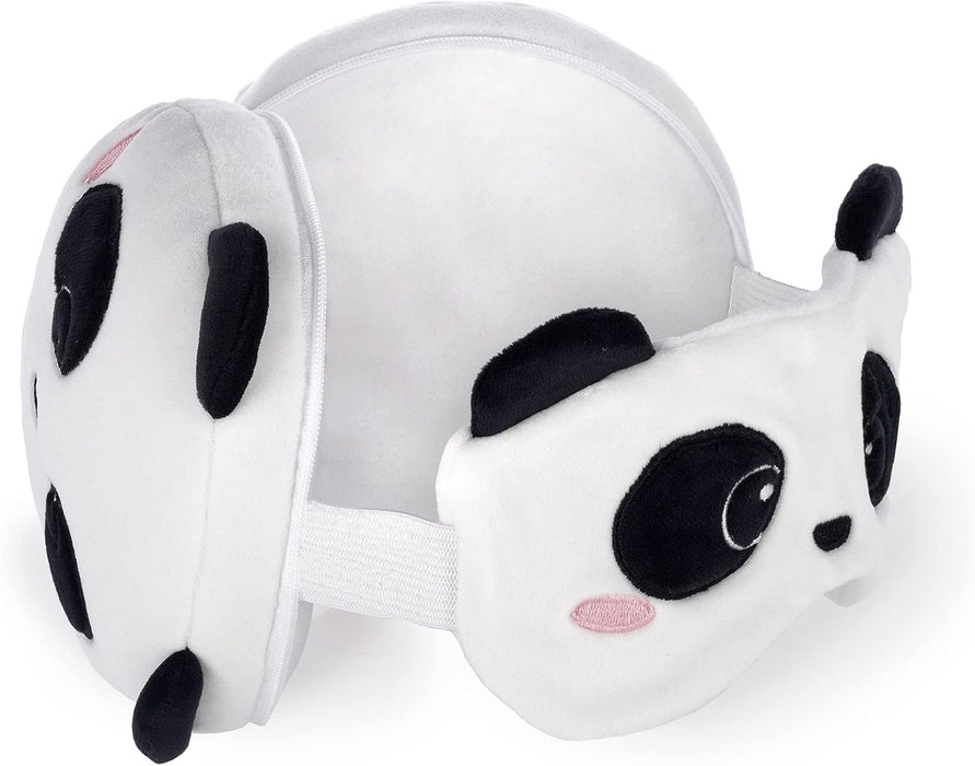 LEGAMI Cute Panda Travel Pillow with Eye Mask in Portable Zipper Bag with Clip