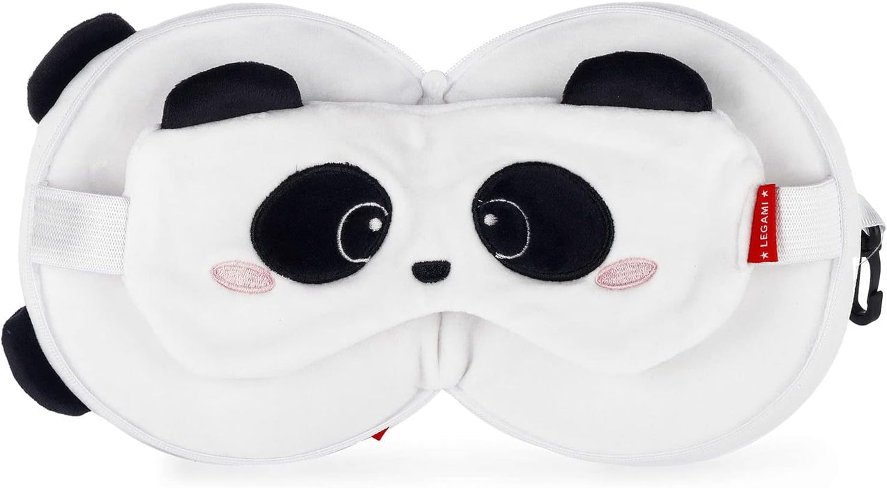 LEGAMI Cute Panda Travel Pillow with Eye Mask in Portable Zipper Bag with Clip