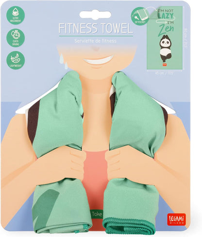 Legami - Gym Towel Microfiber Zip Pocket Elastic Compact Quick Dry Absorbent Lightweight Sports Towel 45x80cm Panda One Size