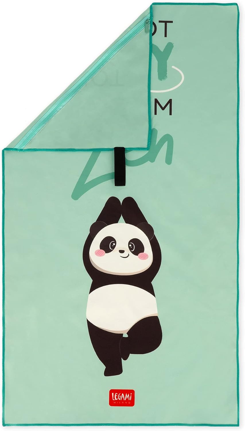 Legami - Gym Towel Microfiber Zip Pocket Elastic Compact Quick Dry Absorbent Lightweight Sports Towel 45x80cm Panda One Size