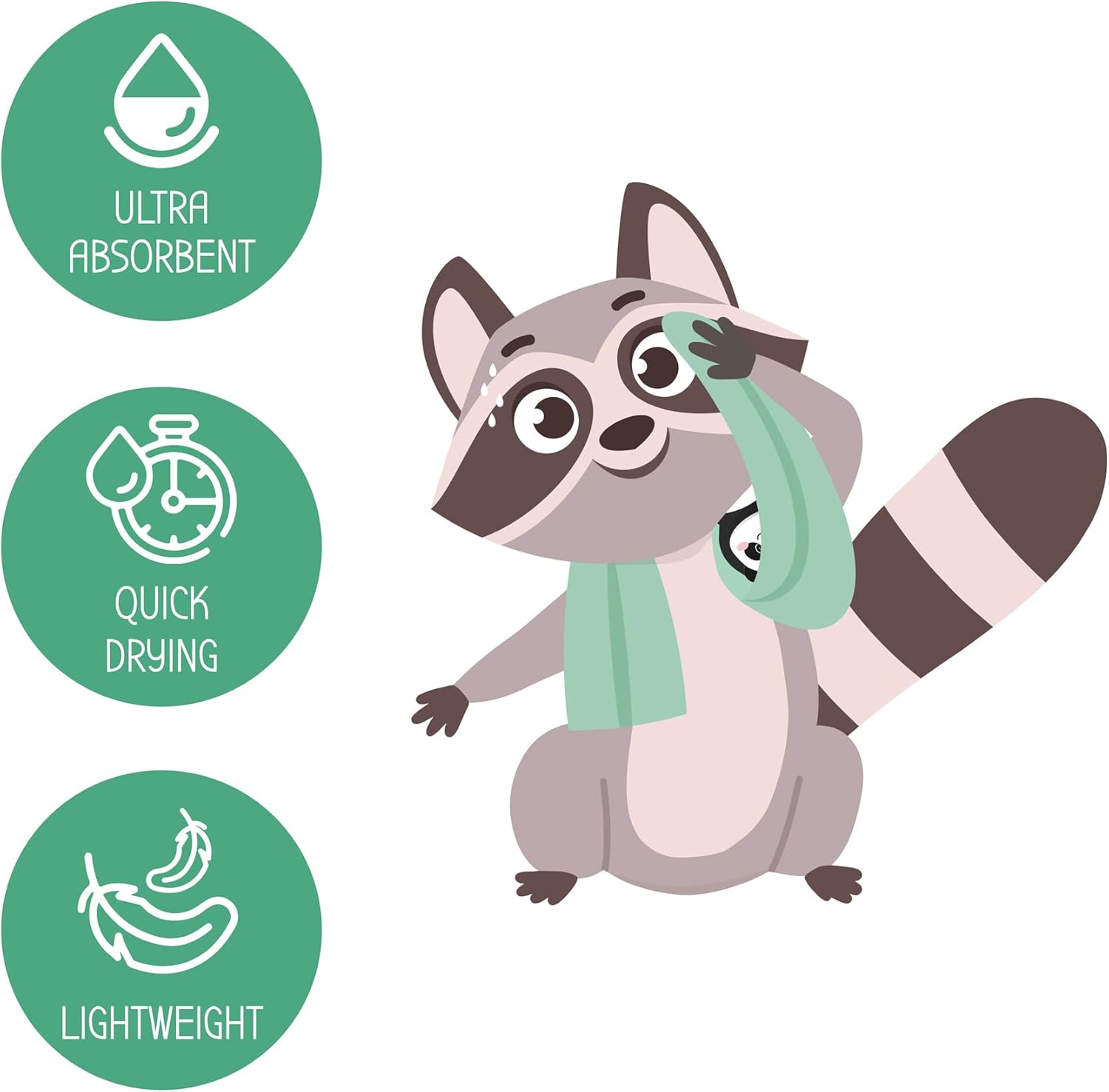 Legami - Gym Towel Microfiber Zip Pocket Elastic Compact Quick Dry Absorbent Lightweight Sports Towel 45x80cm Panda One Size