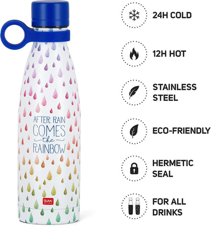 Legami - Bottiglia Termica, 500 ml, Borraccia leggera e resistente, Chiusura ermetica,12 Ore Bevande calde 24 Ore fredde, ecologica, Manico in Silicone rimovibile, in Acciaio inox, senza BPA