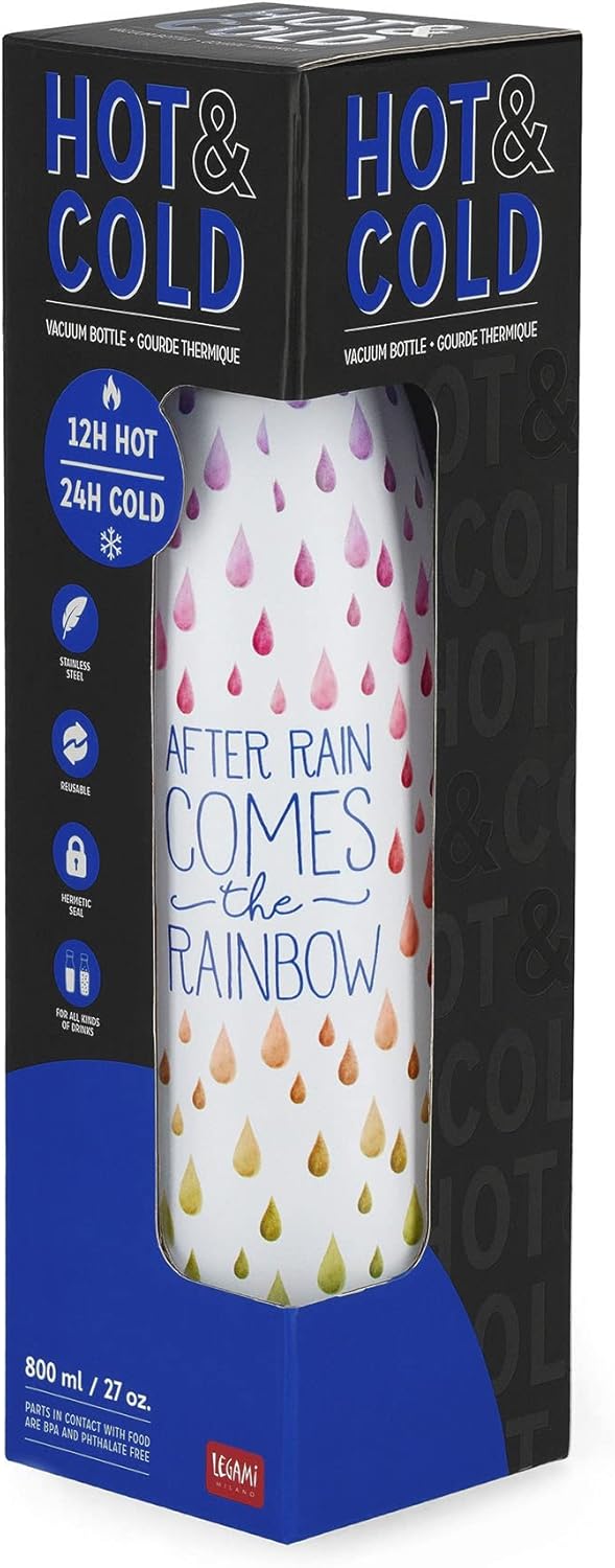 Legami - Bottiglia Termica, 800 ml, Borraccia leggera e resistente, Chiusura ermetica,12 Ore Bevande calde 24 Ore fredde, ecologica, Manico in Silicone rimovibile, in Acciaio inox, senza BPA