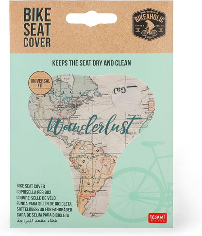 Legami - Bicycle Seat Cover, Water Repellent, Universal Fit, Rainproof, Dustproof, Edging with Elastic, 23 x 26 cm, Travel Theme