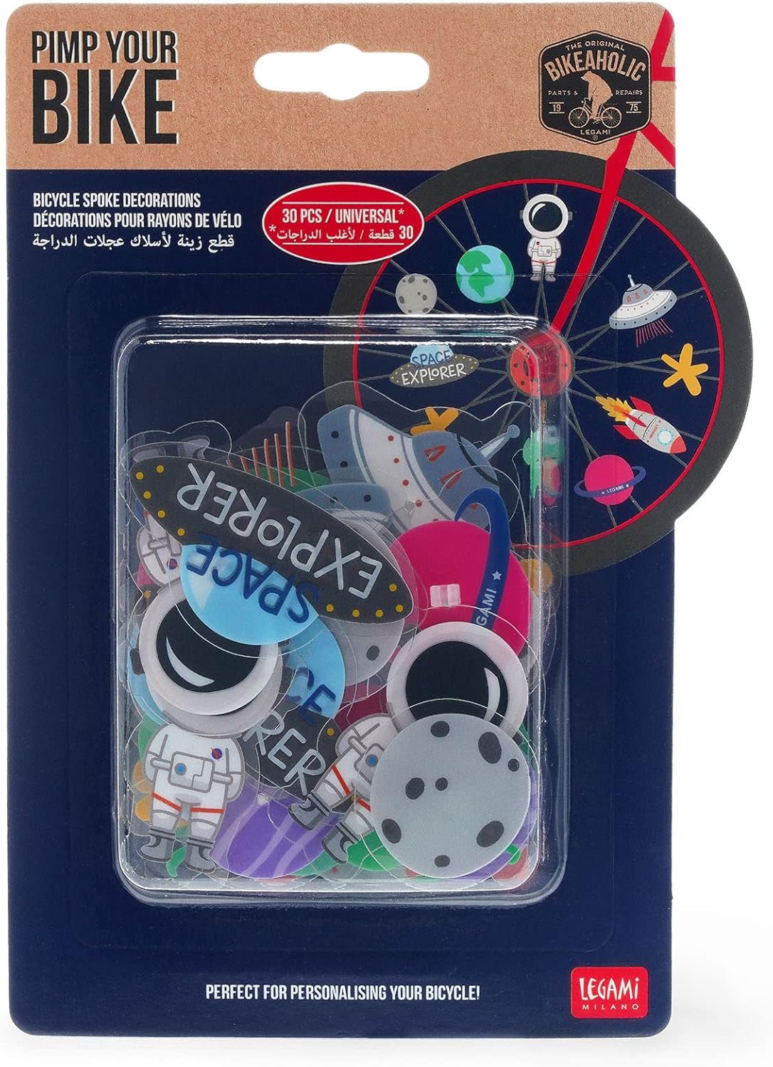 Legami, Set of 30 Baby Bicycle Spoke Decorations Space, Unique