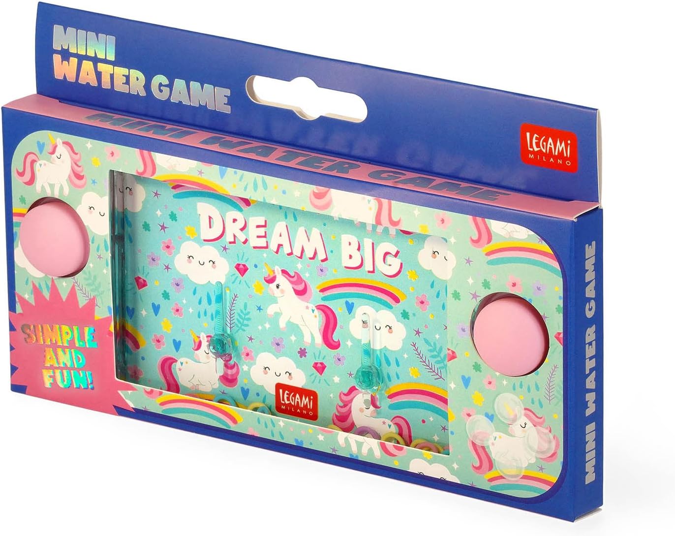 Legami - Mini Juego de Agua con Anillos, sin Pilas, portátil, 15,2 x 7 cm, Tema Unicorn